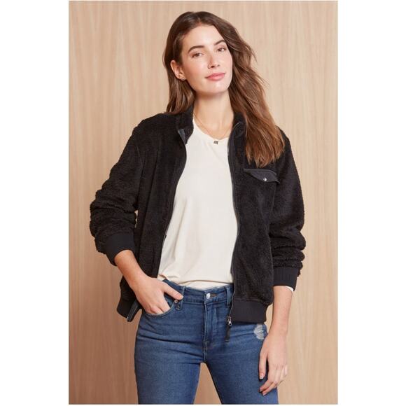 RAILS NWT Evereve Austin Black Sherpa Full Zip Teddy Jacket // M - Picture 2 of 11